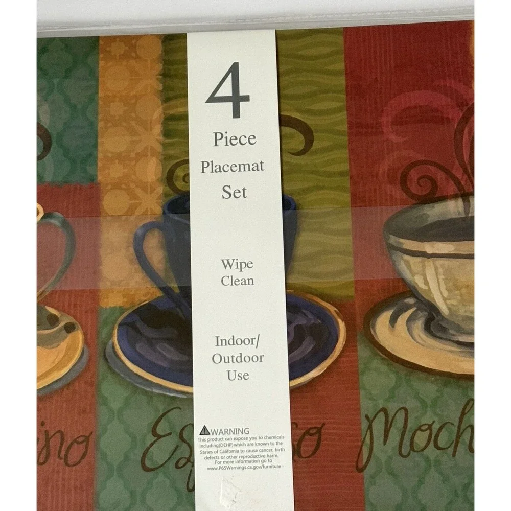 Popular Home Coffee Placemats Set of 4 Foam Back Vinyl Espresso Cappuccino Latte